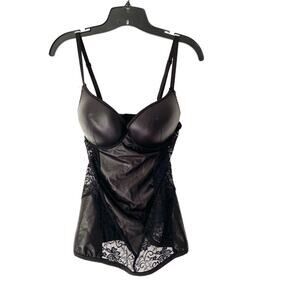 Coquette Wetlook Black Chemise Padded Push Up NWTs size large no garters